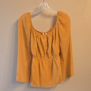 Grace and Lace Dobby Dot Peplum Top Honey Gold